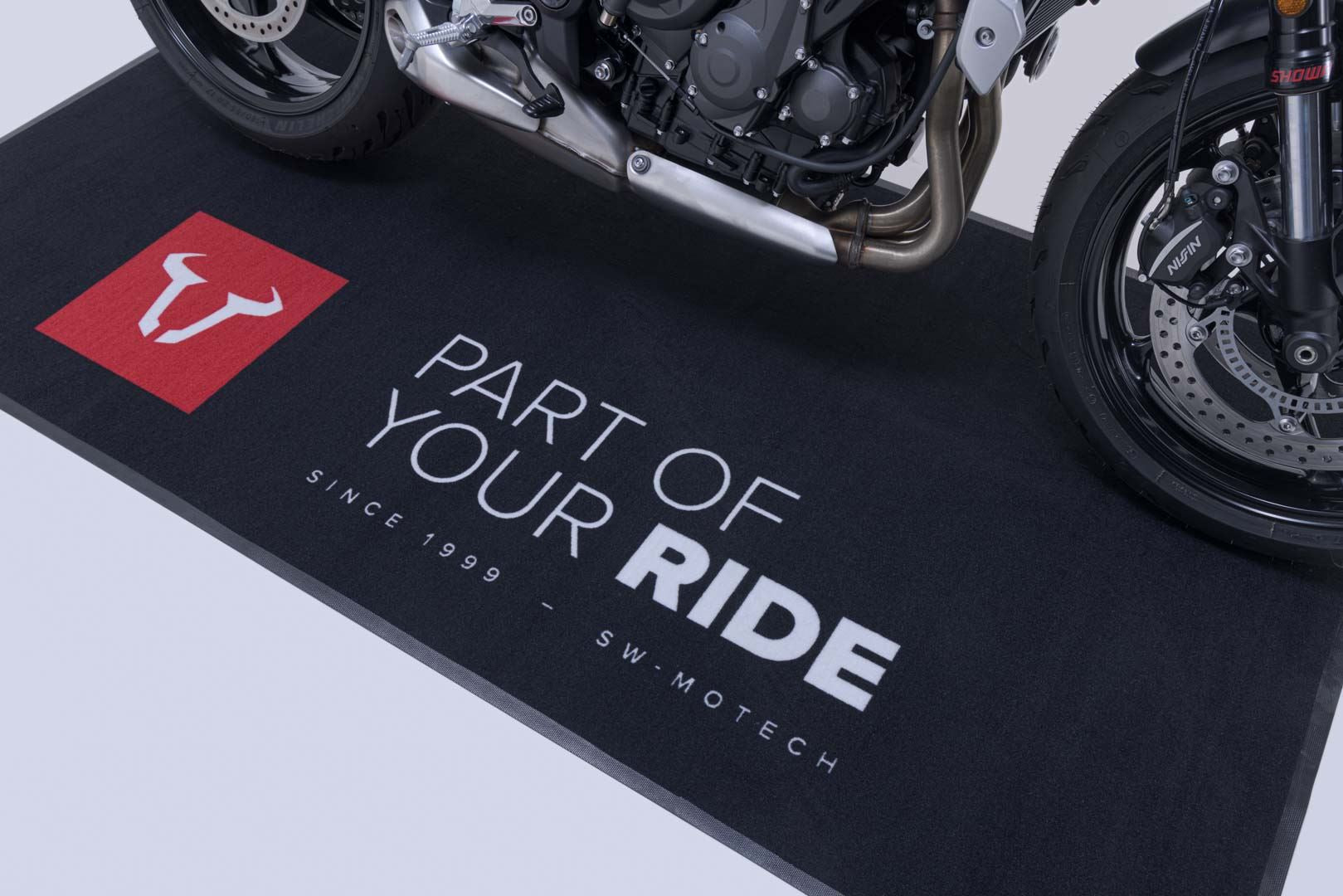 SW-MOTECH bike carpet 2.0x1.0 m. Rectangular. Black. Imprint white/red.